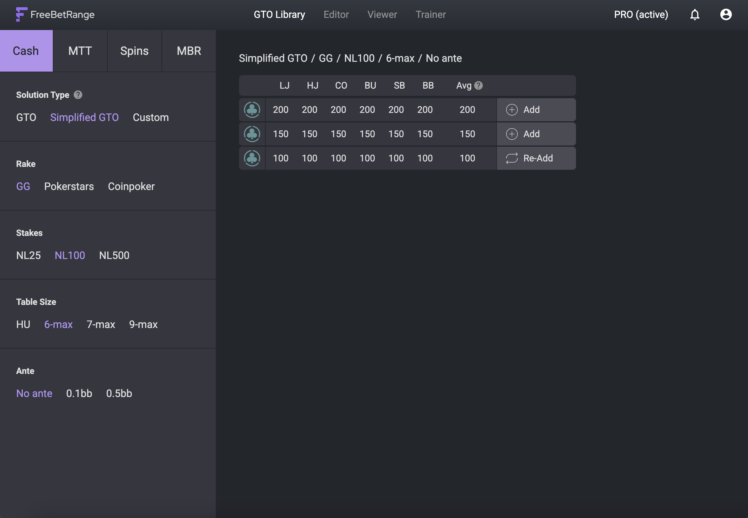GTO Library Cash games